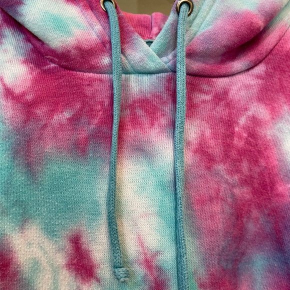 Aviator Nation Tie Dye Cropped Pullover Hoodie-Women's-size M-Turquoise - Picture 3 of 4